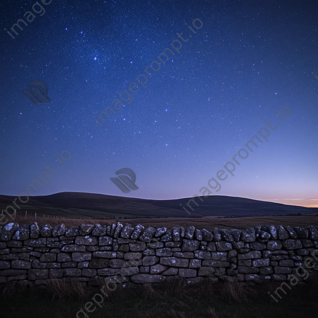 Dry stone wall set against a starry sky at twilight. - Image 3