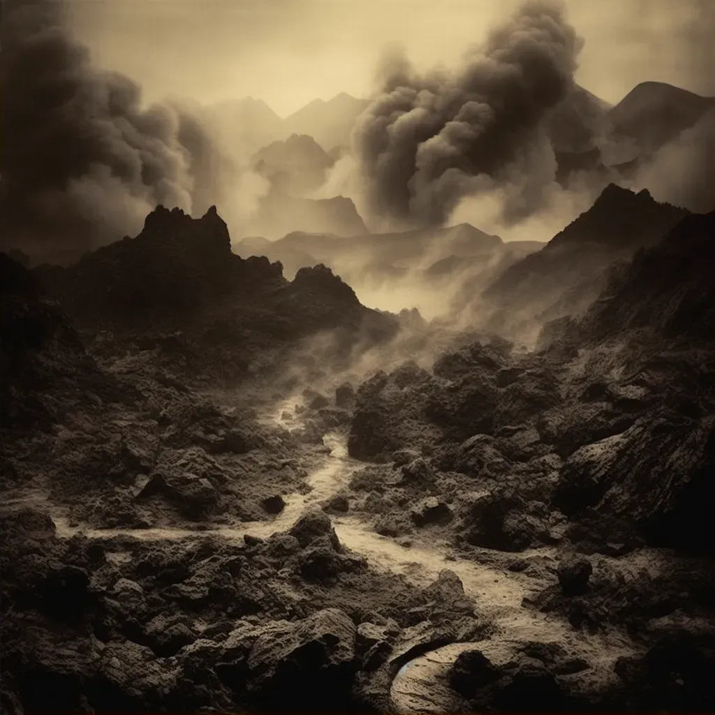 Volcanic underworld landscape with shadowy creatures and molten lava - Image 2