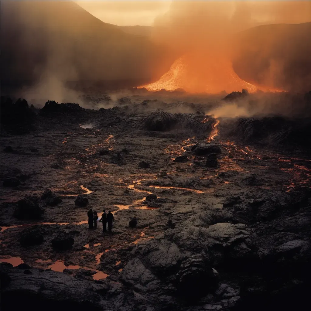 Volcanic underworld landscape with shadowy creatures and molten lava - Image 4