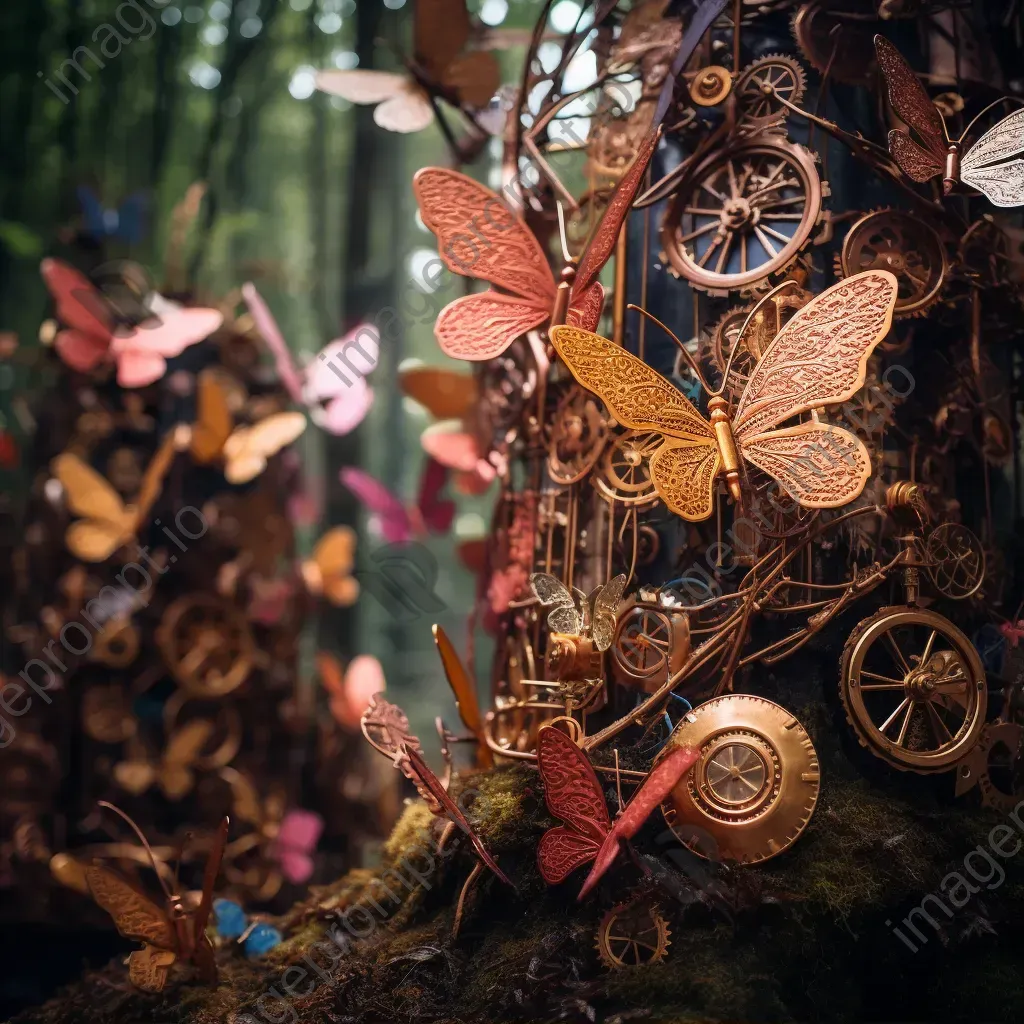 Clockwork forest with mechanized trees and metallic butterflies - Image 1