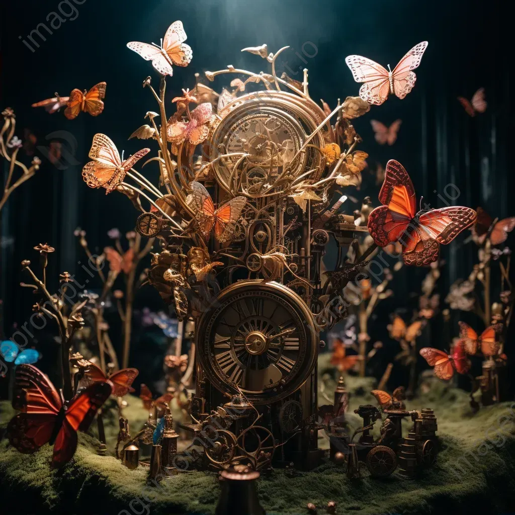 Clockwork forest with mechanized trees and metallic butterflies - Image 2