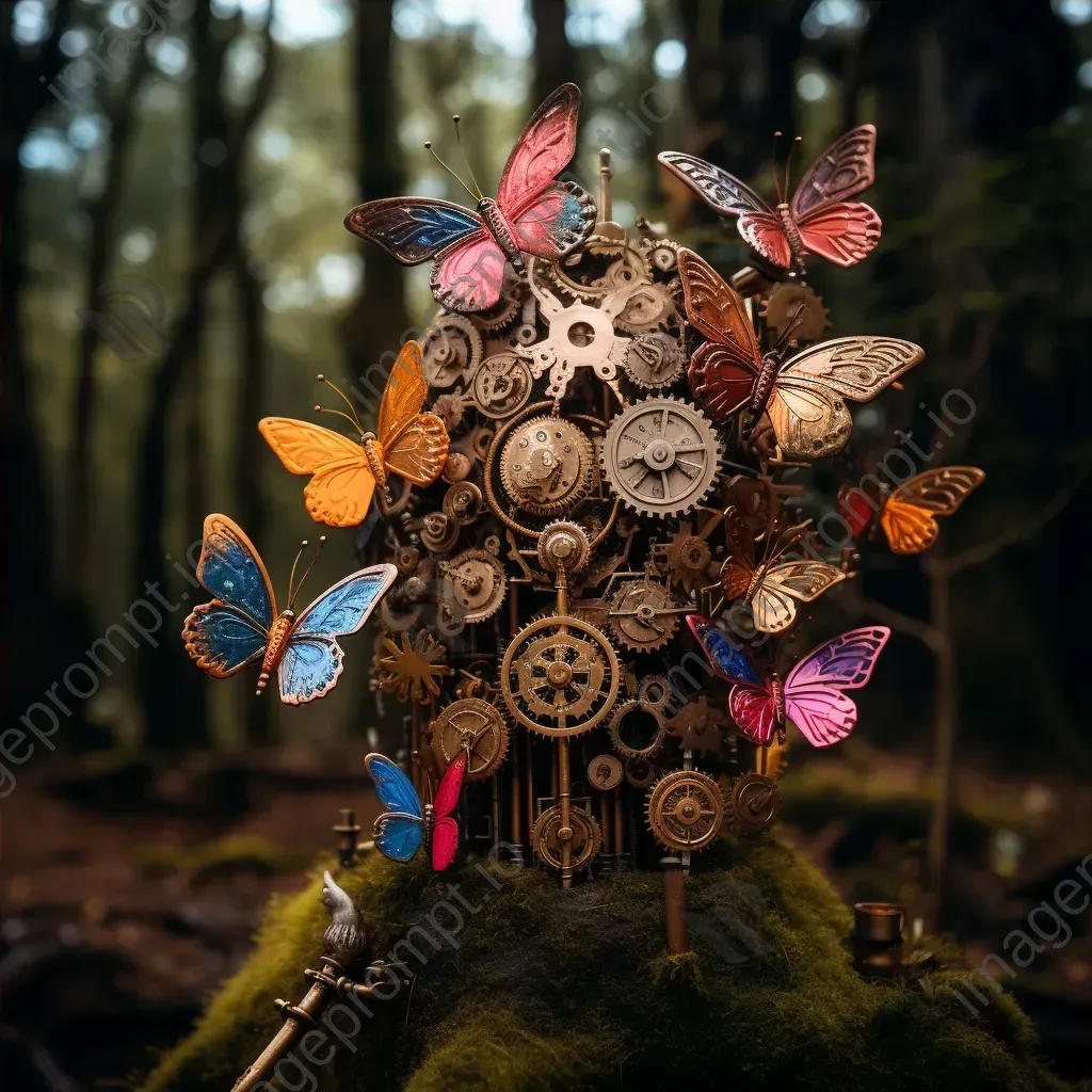 Clockwork forest with mechanized trees and metallic butterflies - Image 4