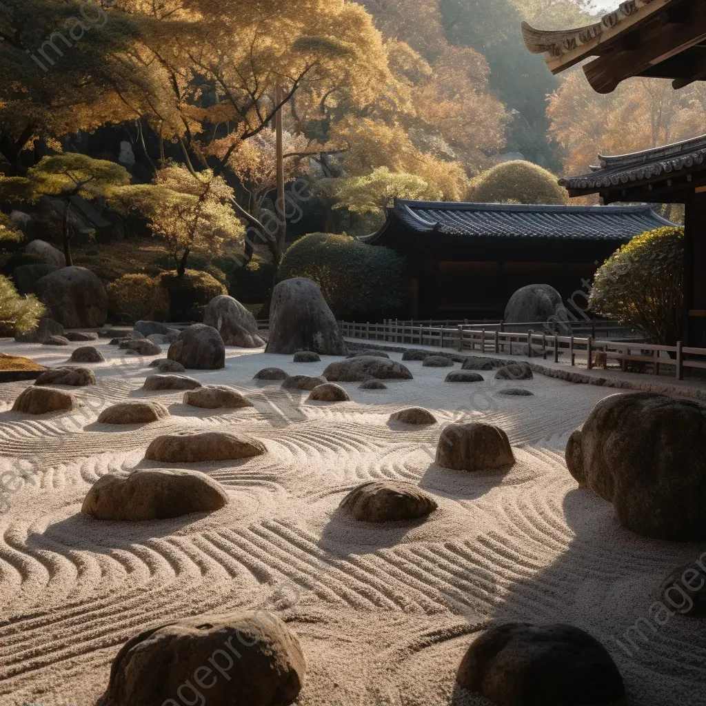 Symmetrical zen garden with aligned rocks - Image 1