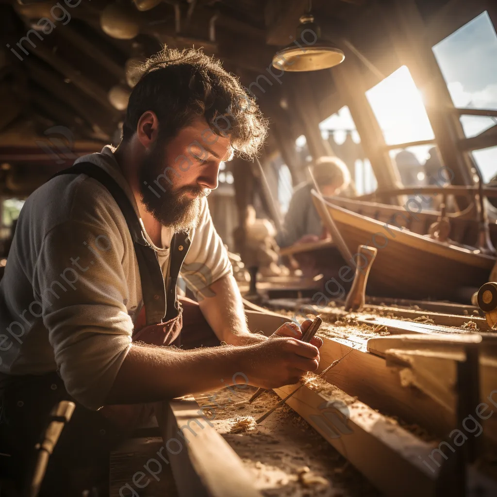 An apprentice learning boat building from a master craftsman in a workshop - Image 4