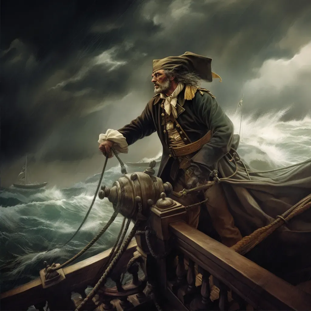 Pirate captain steering ship through storm in image prompt - Image 2