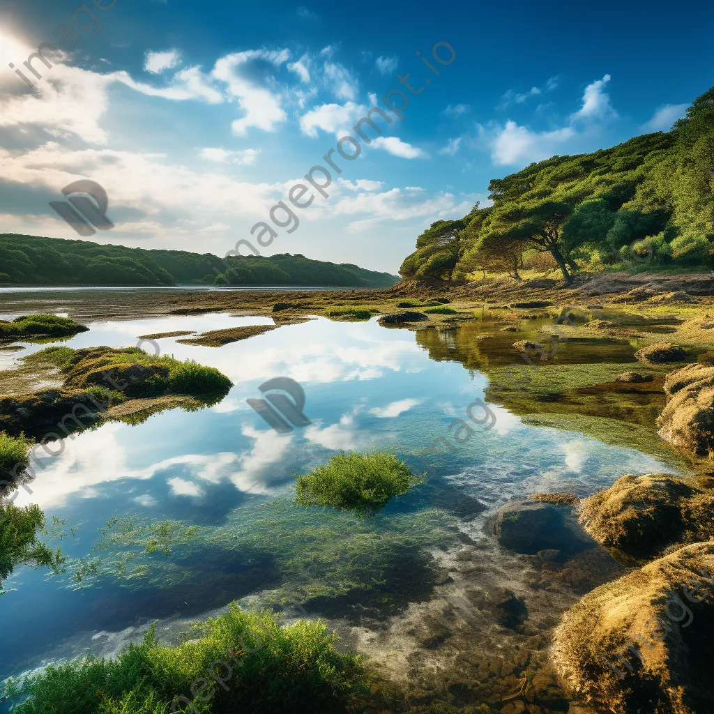 Lush vegetation in coastal estuary where river meets ocean - Image 1