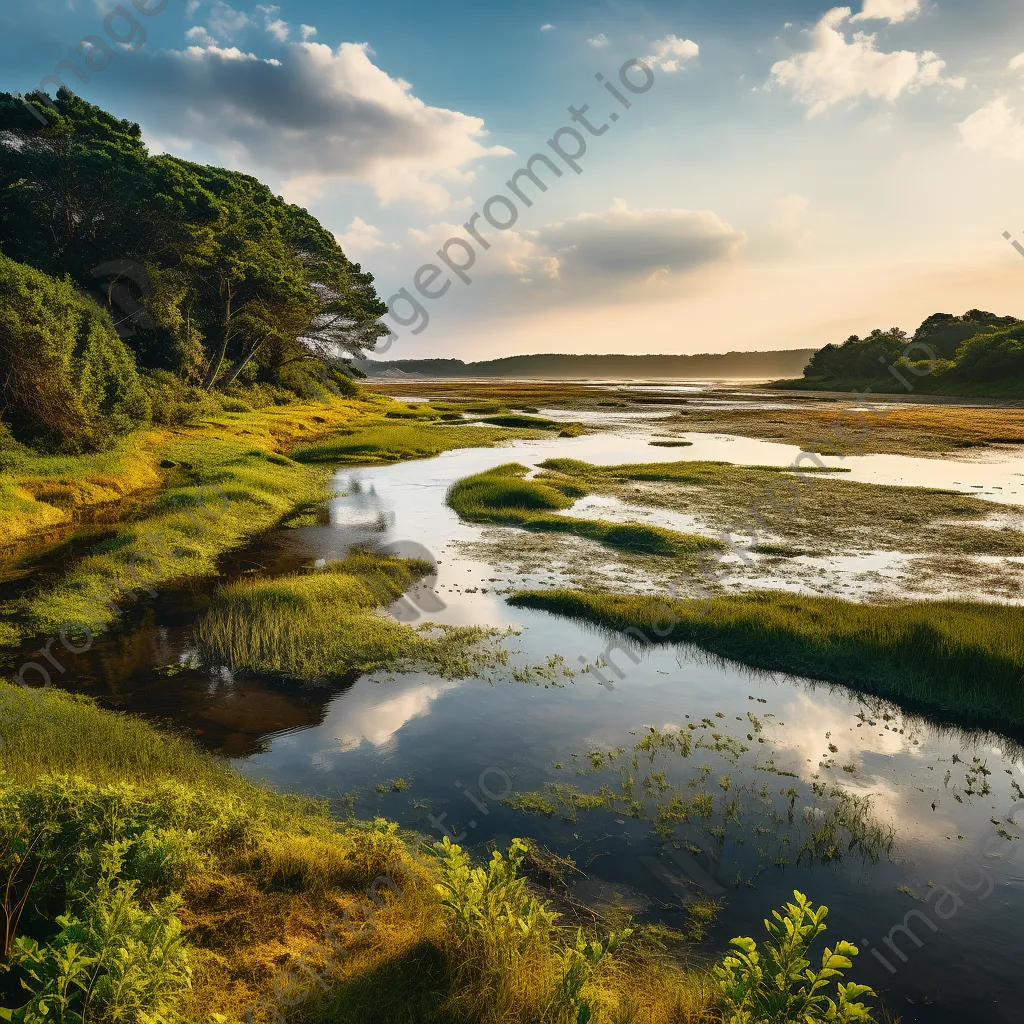 Lush vegetation in coastal estuary where river meets ocean - Image 4