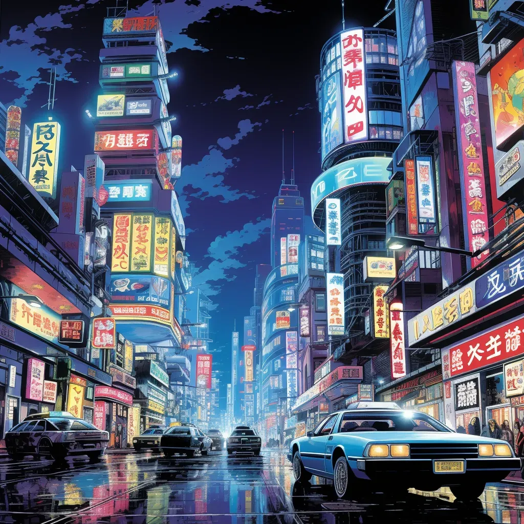 Neon-Lit Cyberpunk Cityscape with Skyscrapers and Flying Cars - Image 1