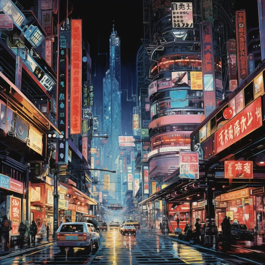 Neon-Lit Cyberpunk Cityscape with Skyscrapers and Flying Cars - Image 3