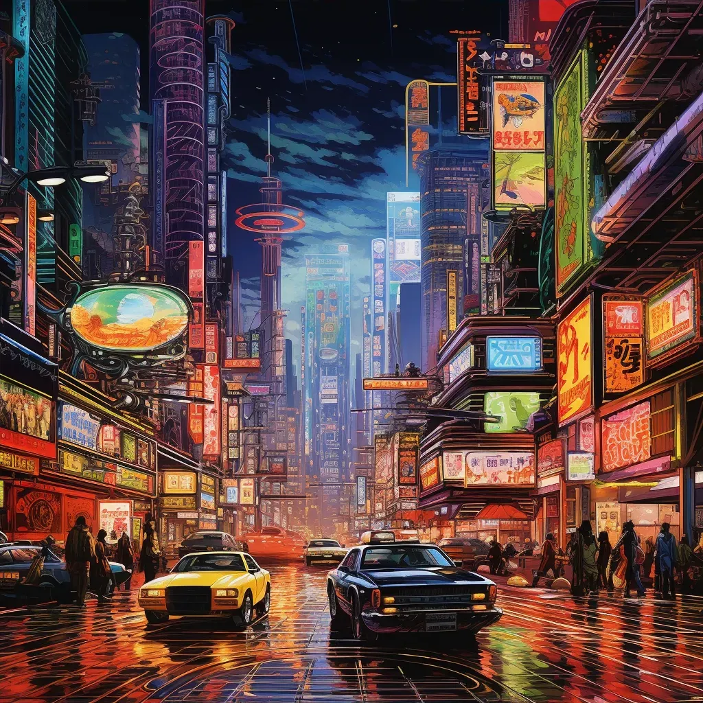 Neon-Lit Cyberpunk Cityscape with Skyscrapers and Flying Cars - Image 4