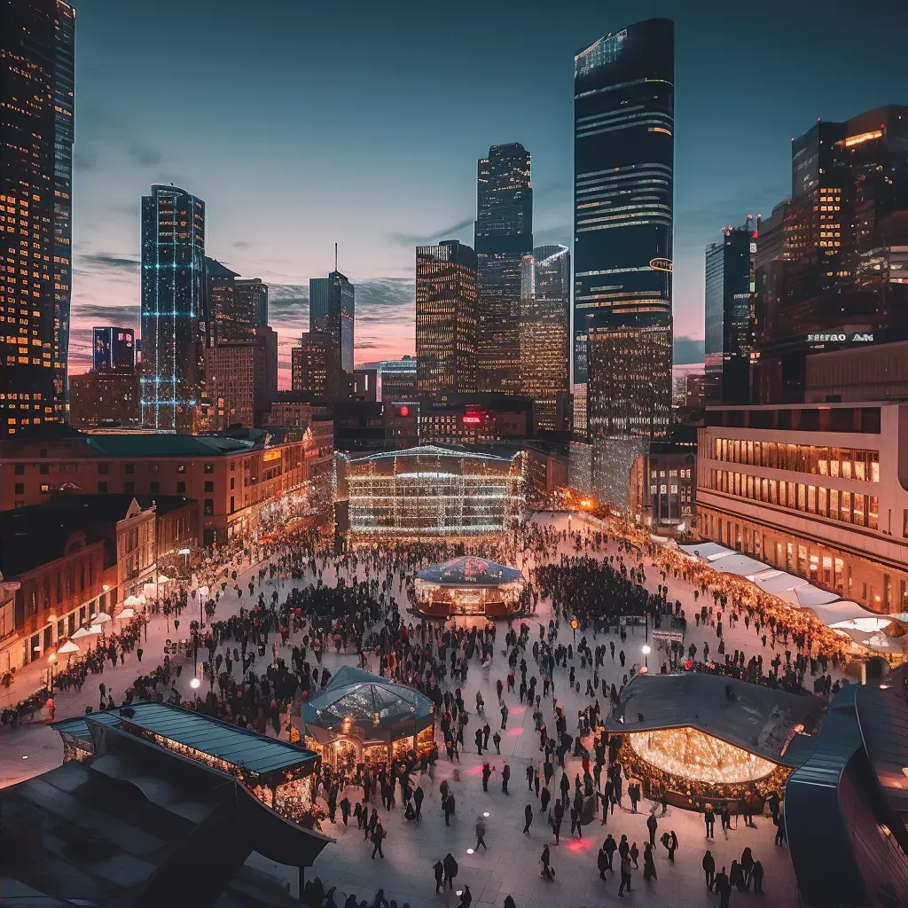 Busy city square at night with glowing skyscrapers and city lights - Image 2