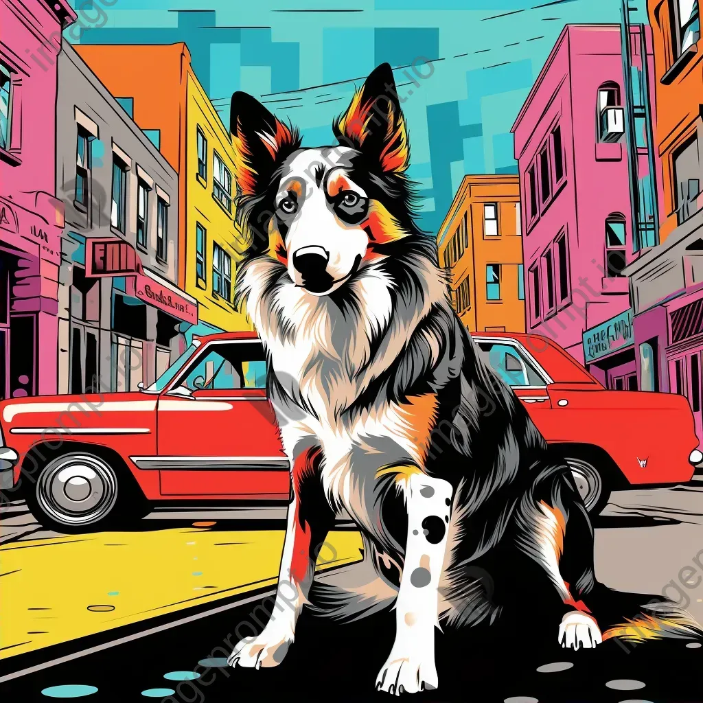 Pop Art style painting of a dog against a vibrant city street - Image 2