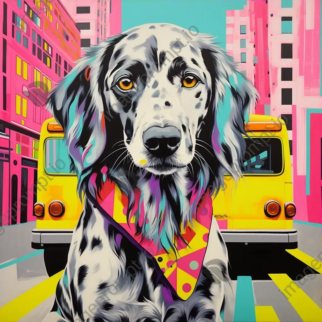 Pop Art style painting of a dog against a vibrant city street - Image 3