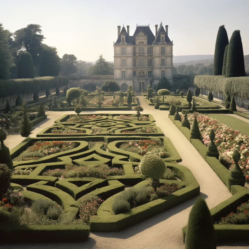 French garden with manicured lawns and chateau in background - Image 1