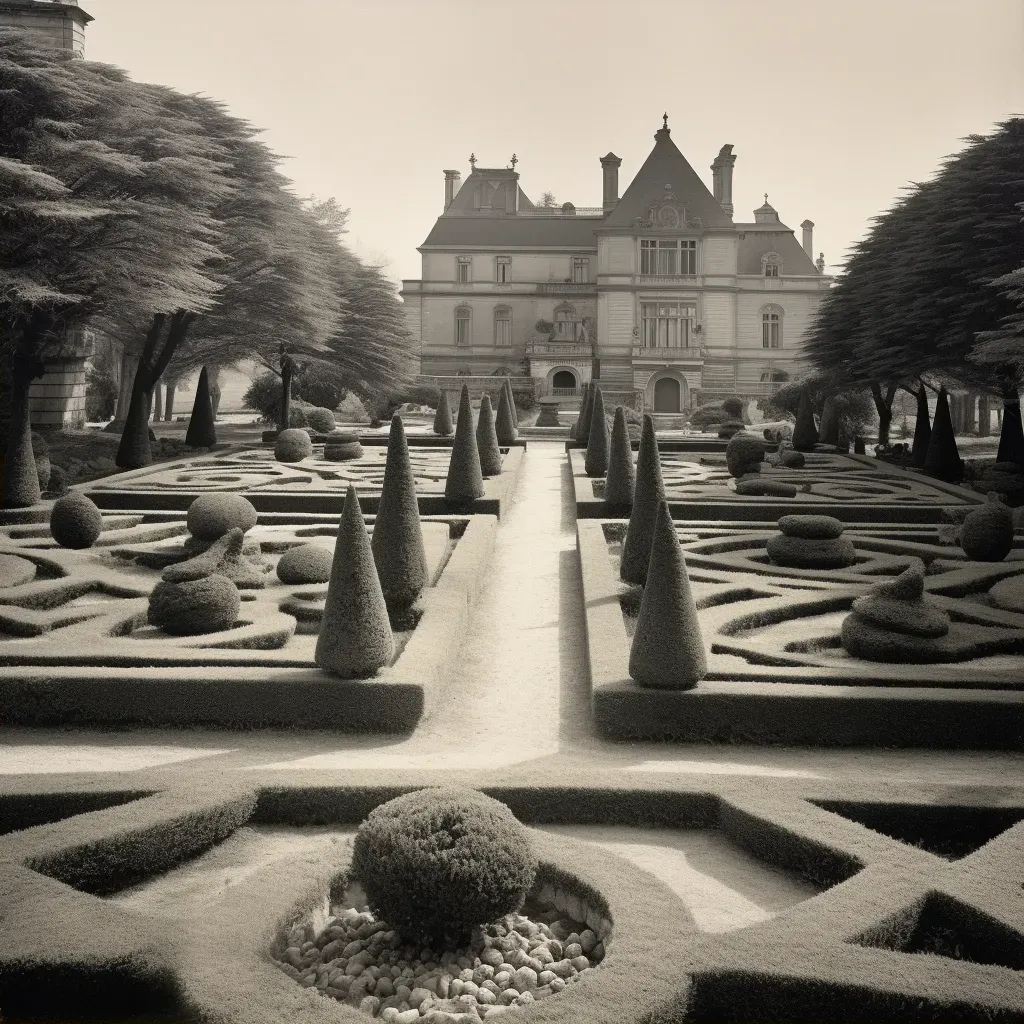 French garden with manicured lawns and chateau in background - Image 2