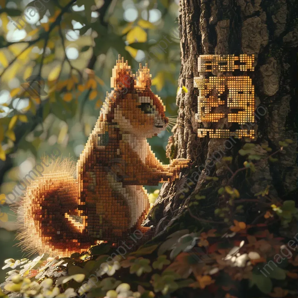 Pixelated squirrel puzzled by 