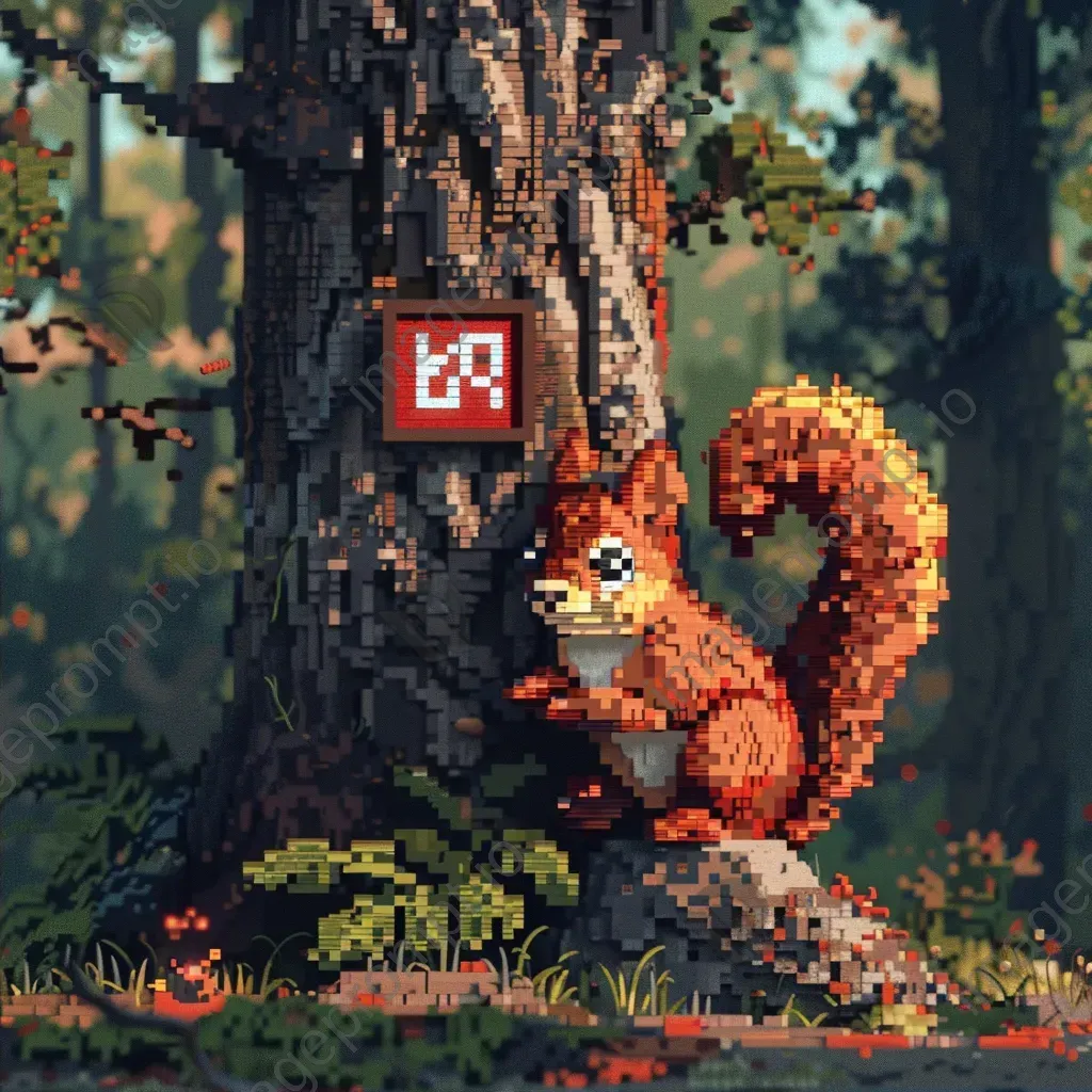 Pixelated squirrel puzzled by 