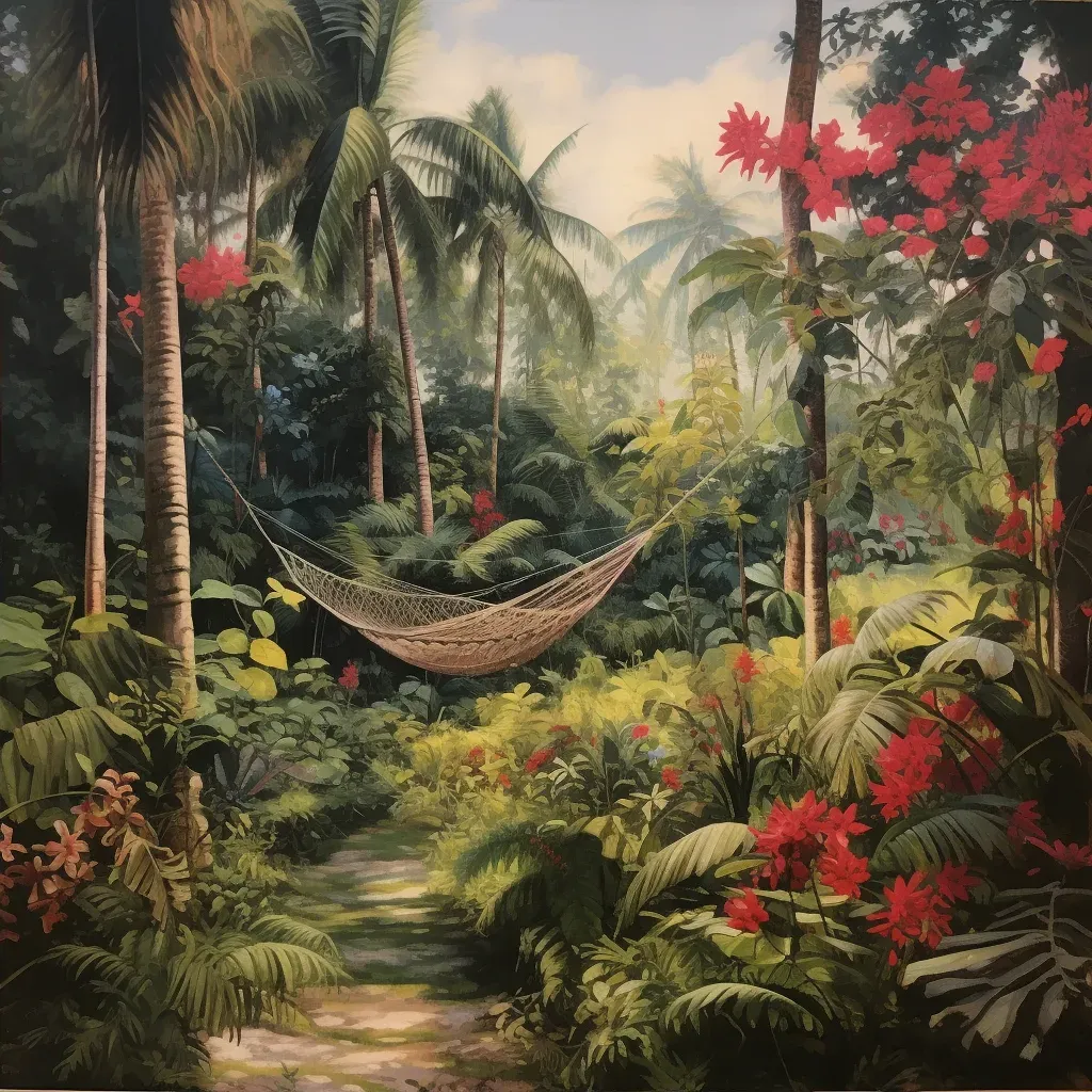 Tropical garden with palm trees and hibiscus flowers - Image 2