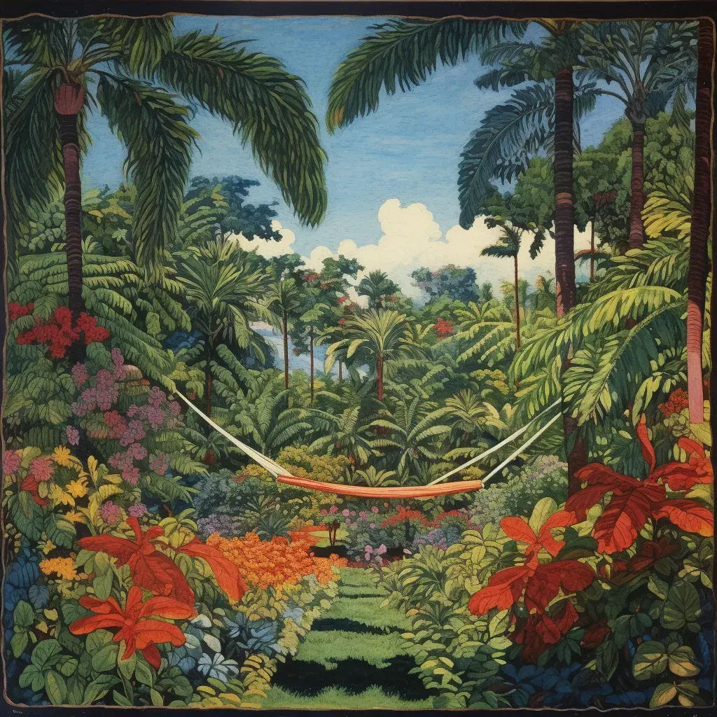 Tropical garden with palm trees and hibiscus flowers - Image 3