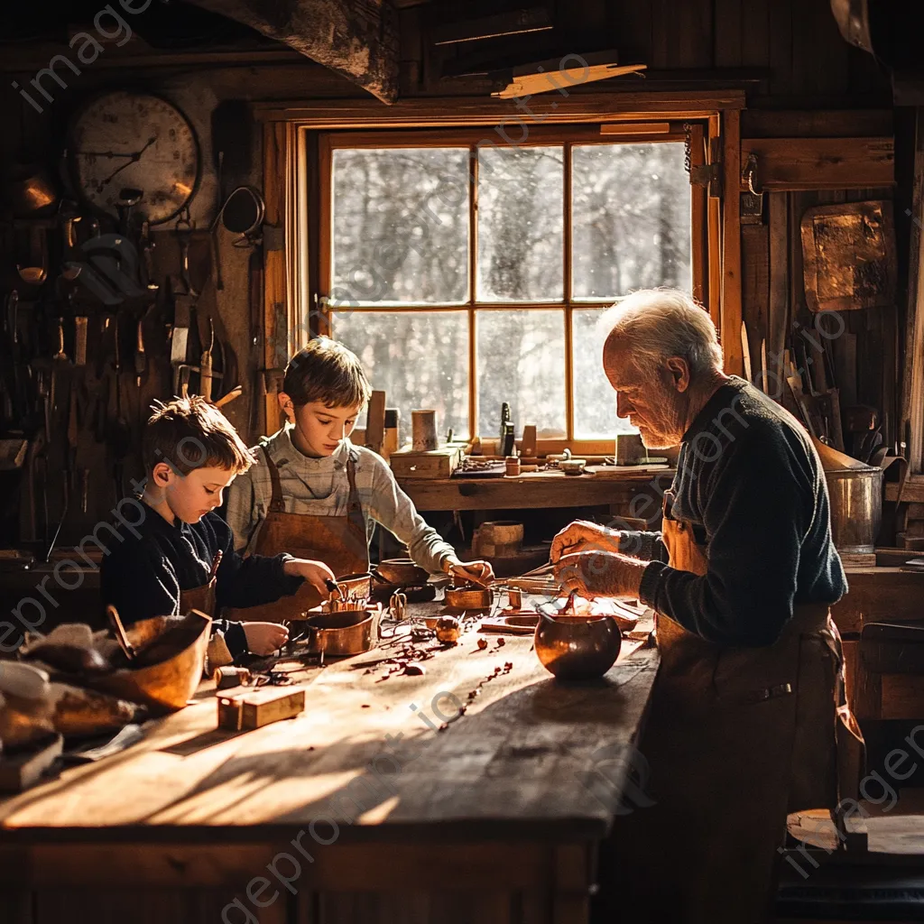 Family members collaborating in a copper workshop - Image 2