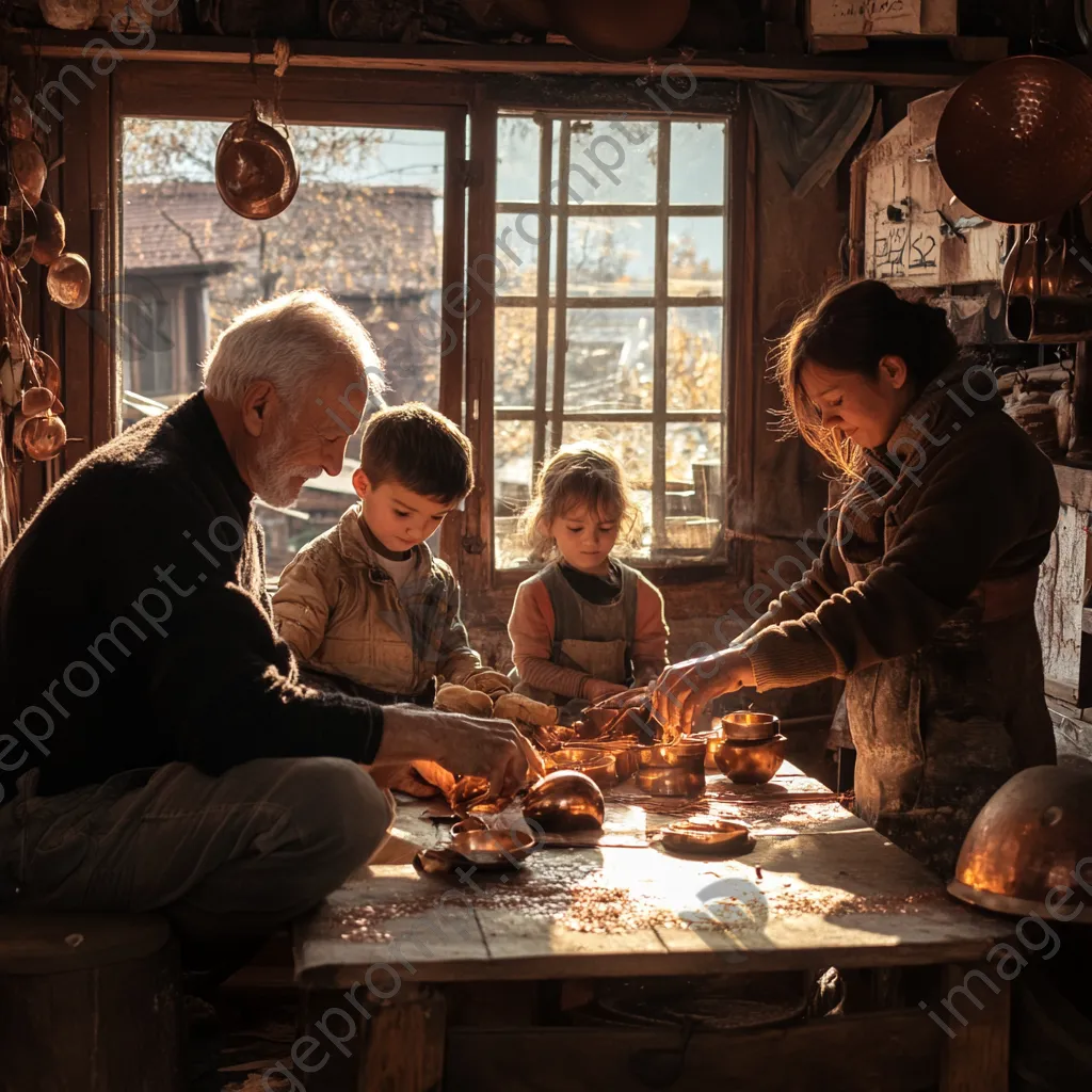 Family members collaborating in a copper workshop - Image 3