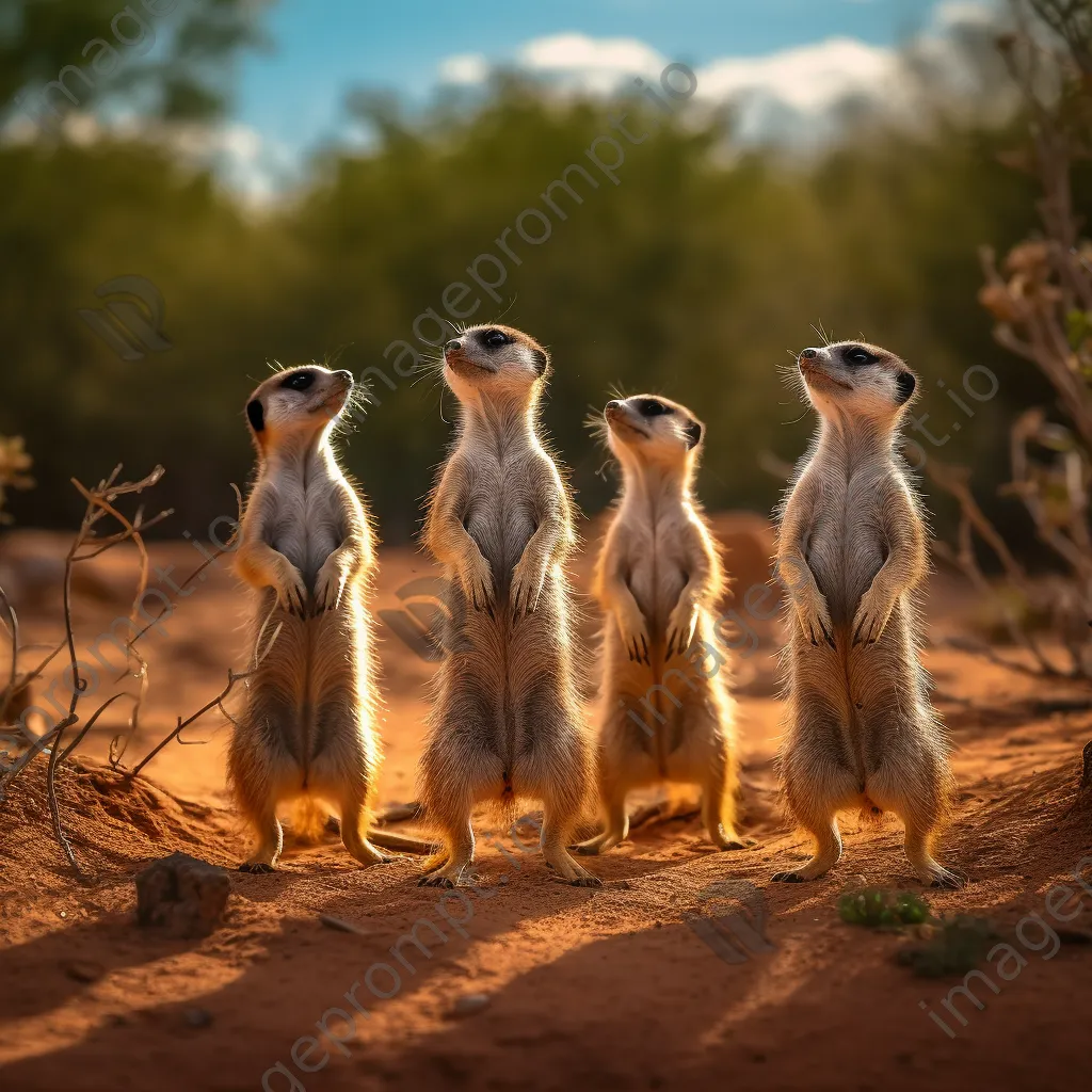 Playful meerkats standing on their hind legs. - Image 1