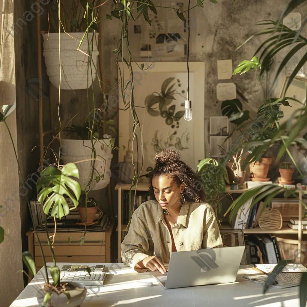 Woman editing online shop content on her laptop in a contemporary workspace. - Image 2