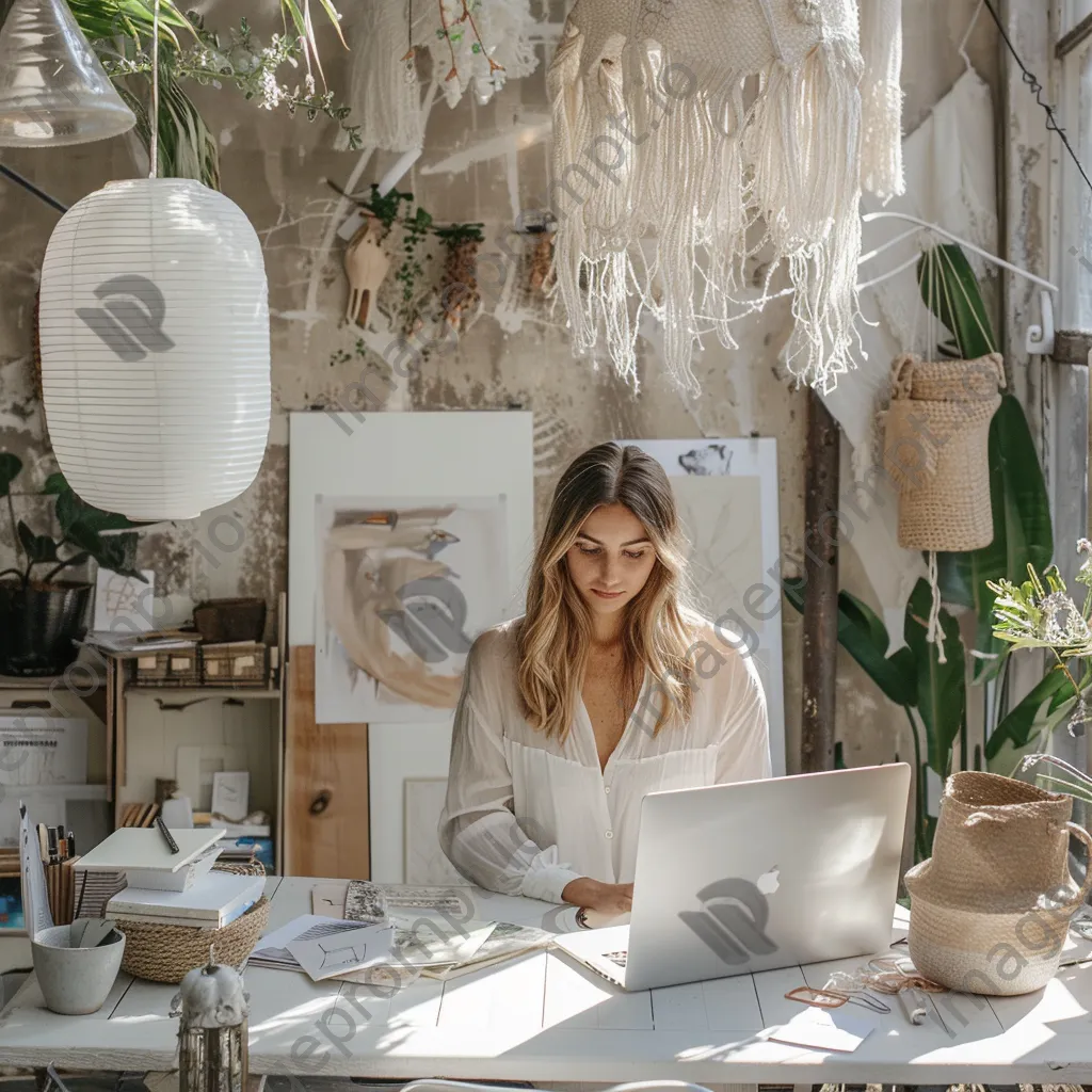 Woman editing online shop content on her laptop in a contemporary workspace. - Image 3