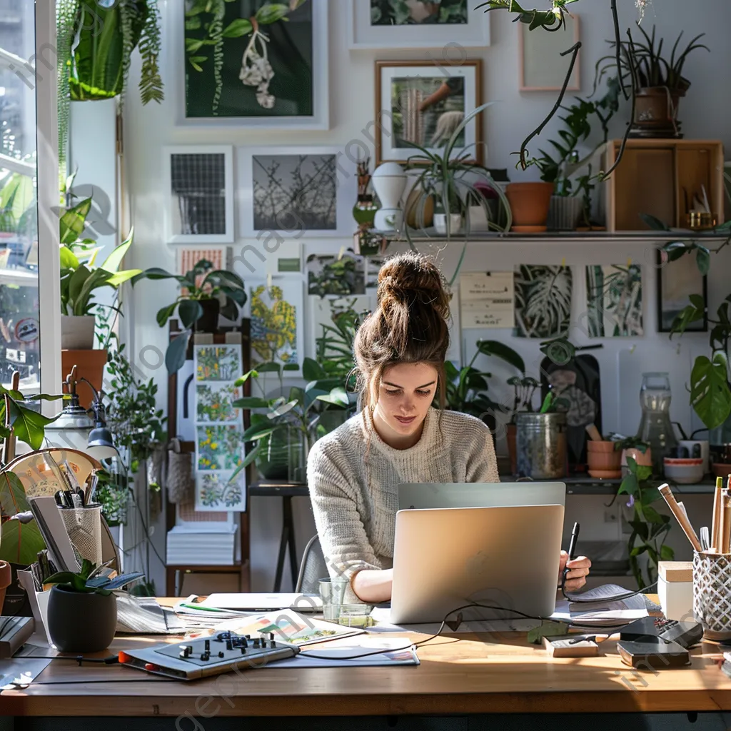 Woman editing online shop content on her laptop in a contemporary workspace. - Image 4