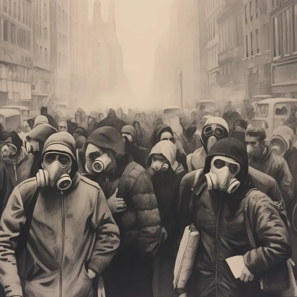 City street with masked pedestrians due to air pollution - Image 1