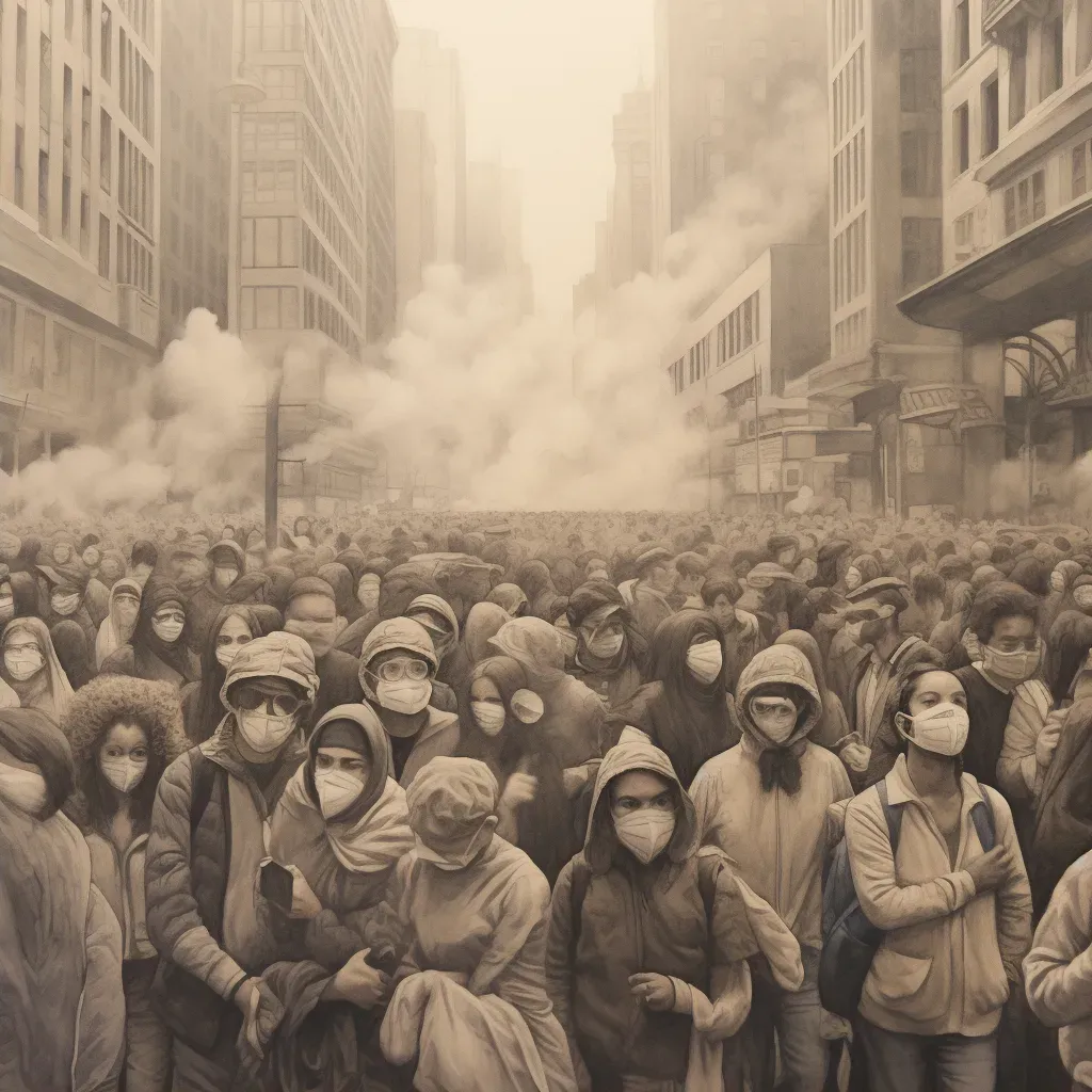 City street with masked pedestrians due to air pollution - Image 2