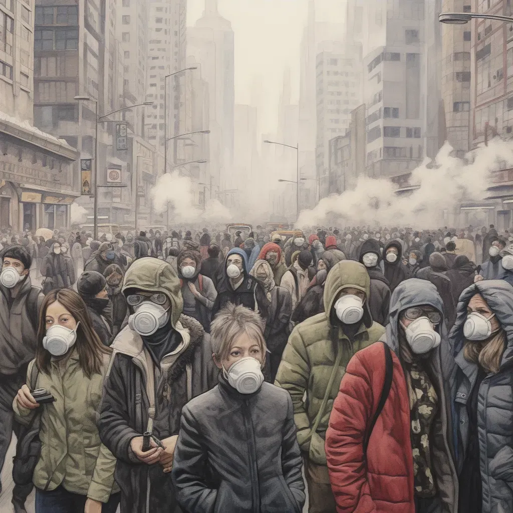 City street with masked pedestrians due to air pollution - Image 3