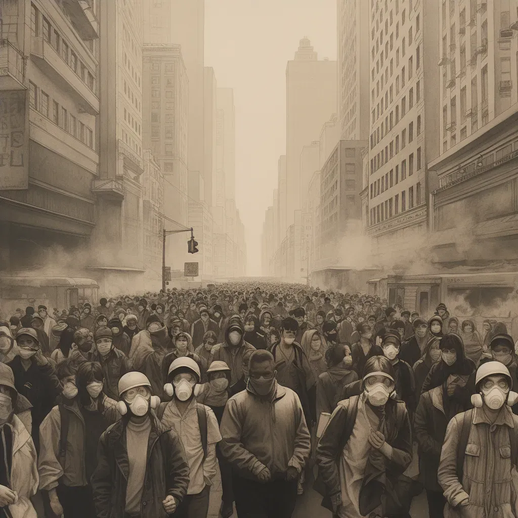 City street with masked pedestrians due to air pollution - Image 4