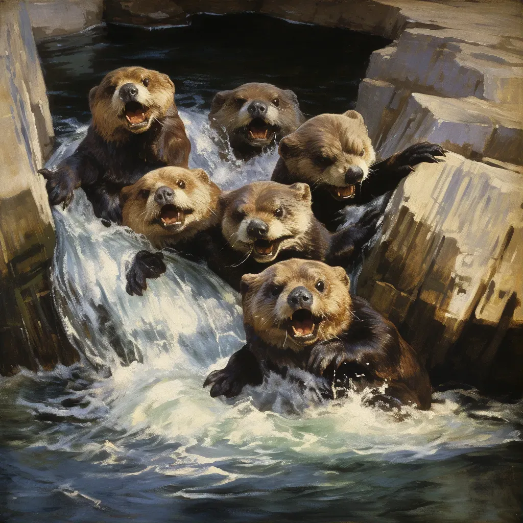 Fun image of otters playing in a river - Image 1