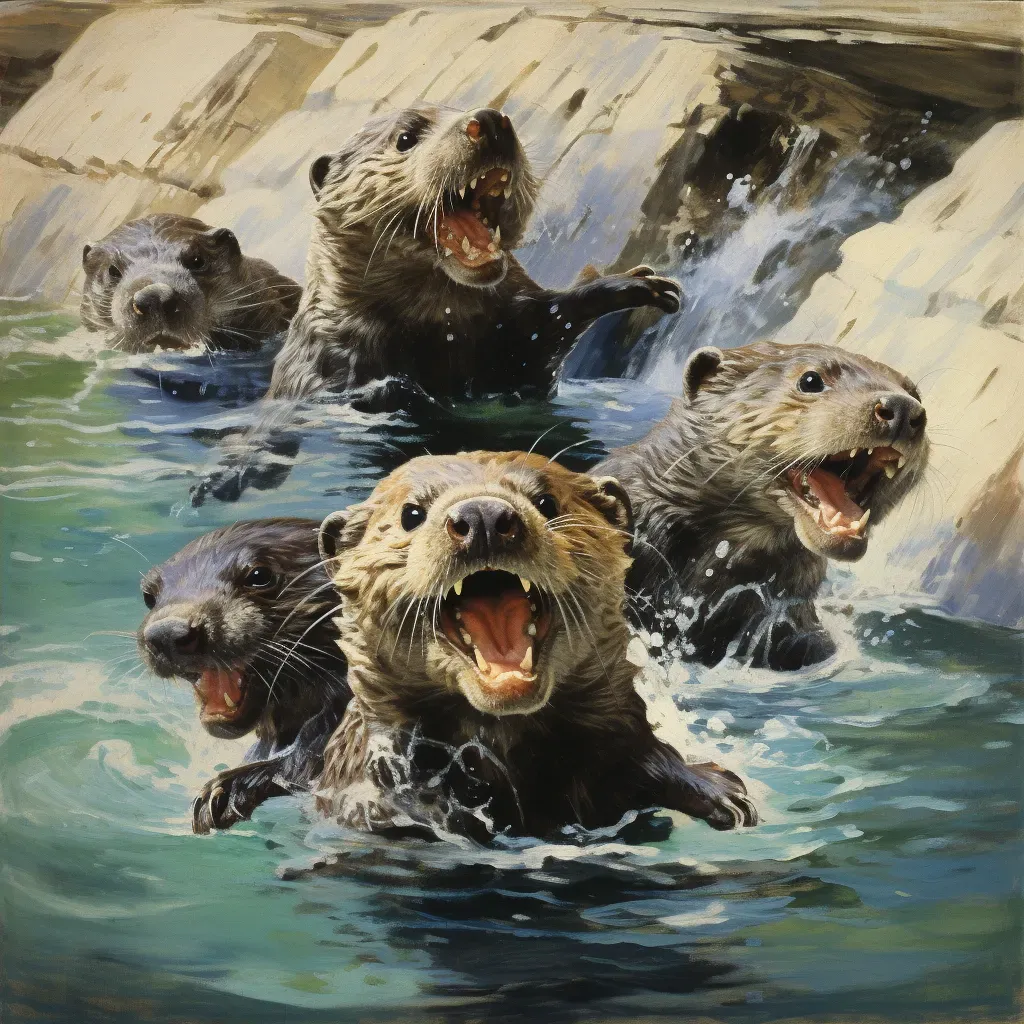 Fun image of otters playing in a river - Image 2