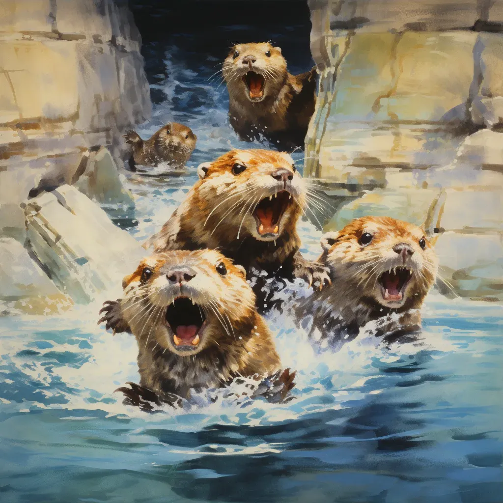 Fun image of otters playing in a river - Image 3