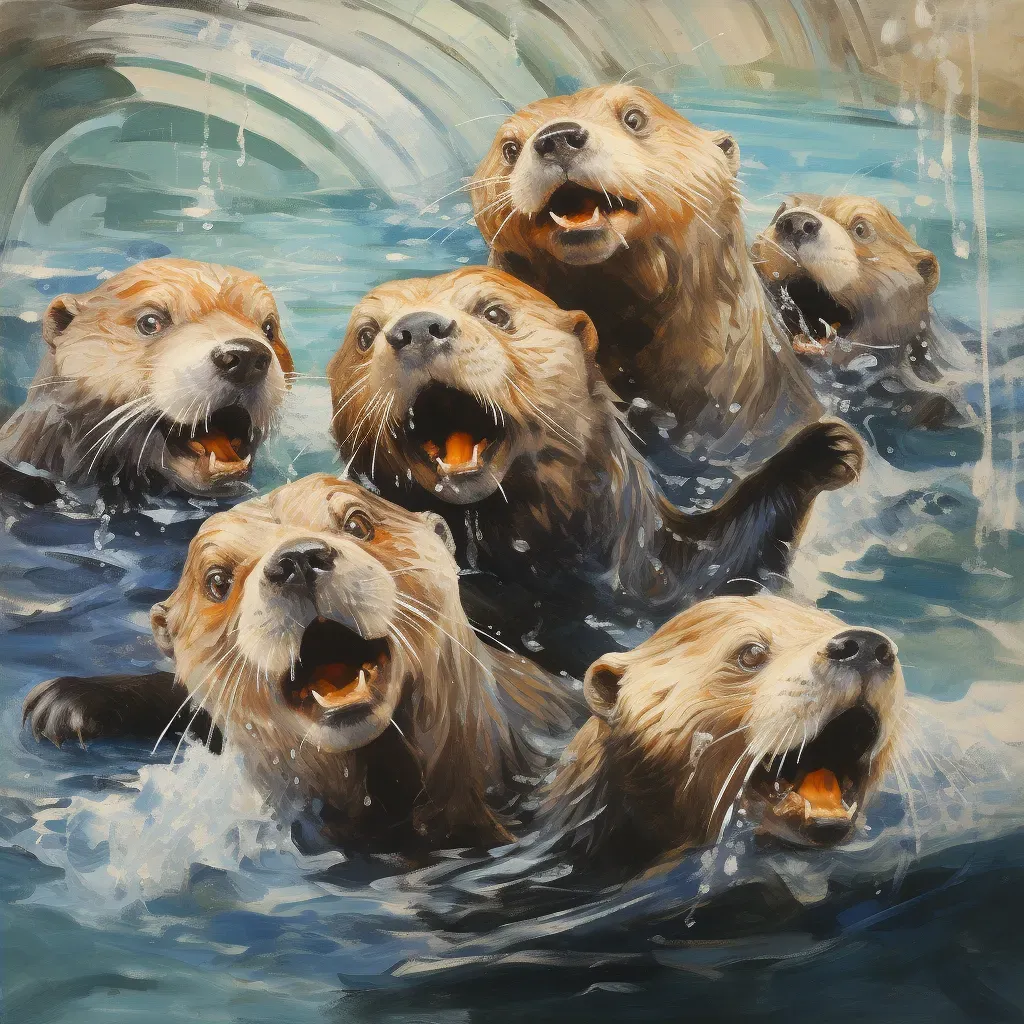 Fun image of otters playing in a river - Image 4