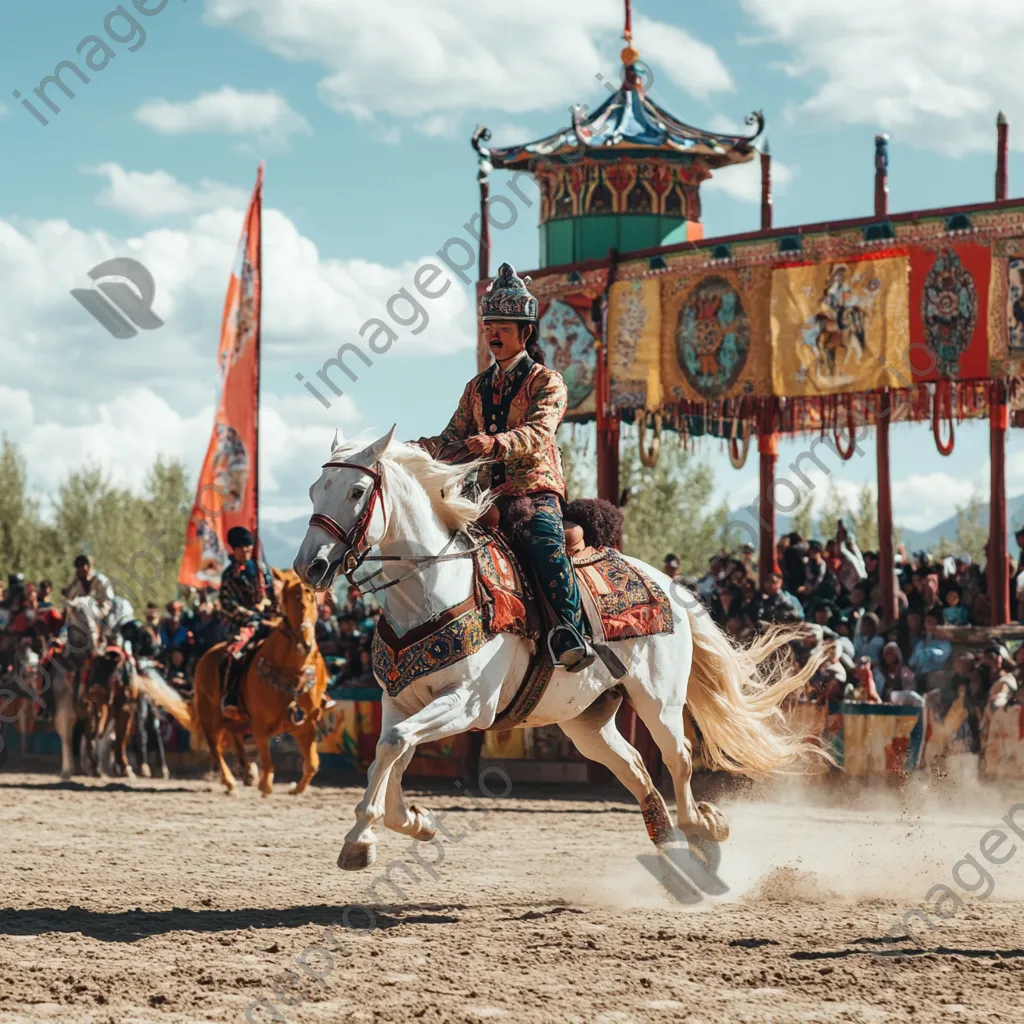 Riders competing in traditional attire at an outdoor arena. - Image 2