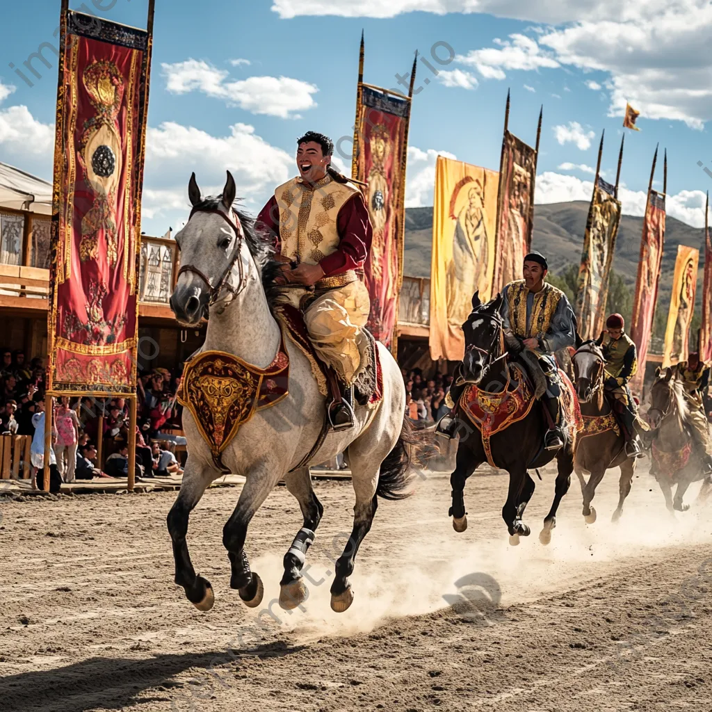 Riders competing in traditional attire at an outdoor arena. - Image 3