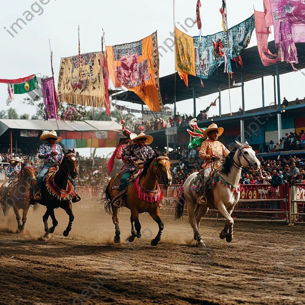 Riders competing in traditional attire at an outdoor arena. - Image 4