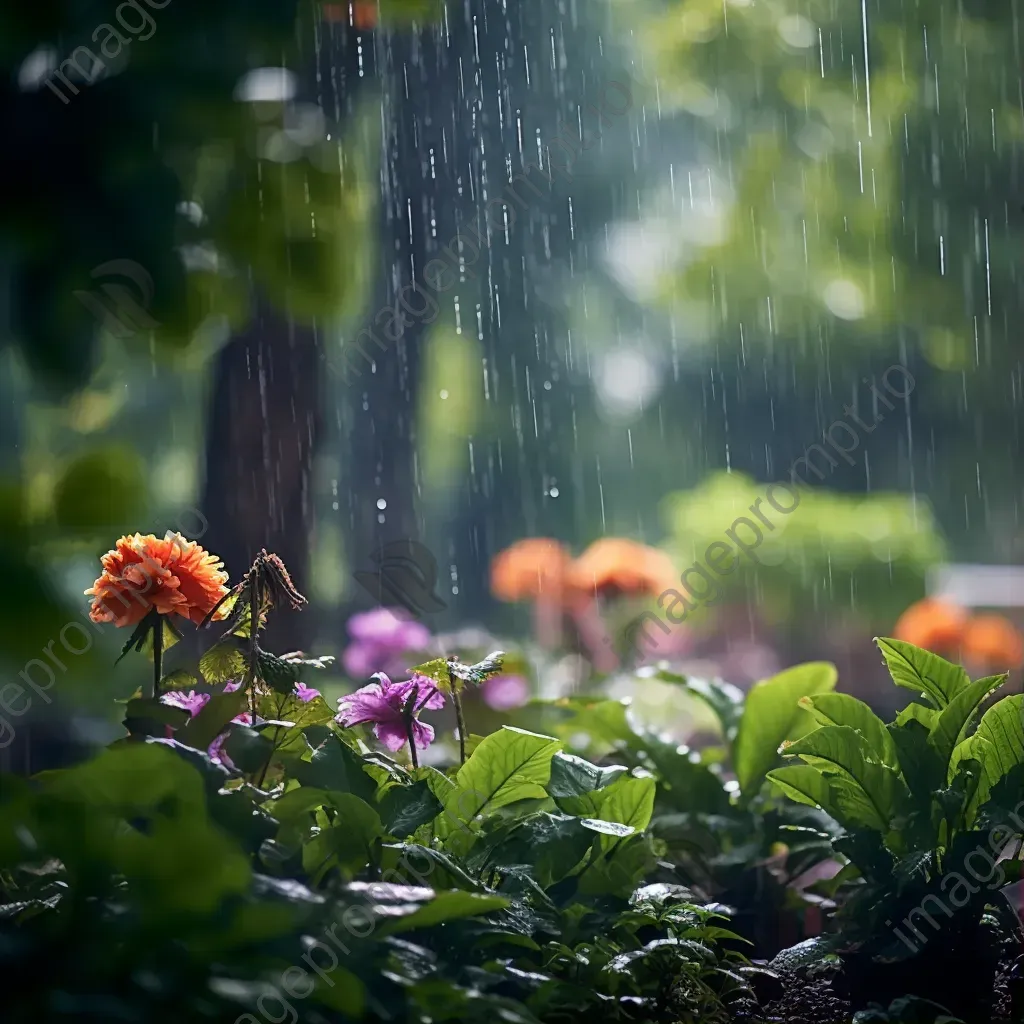 Summer rain shower in a lush garden - Image 1