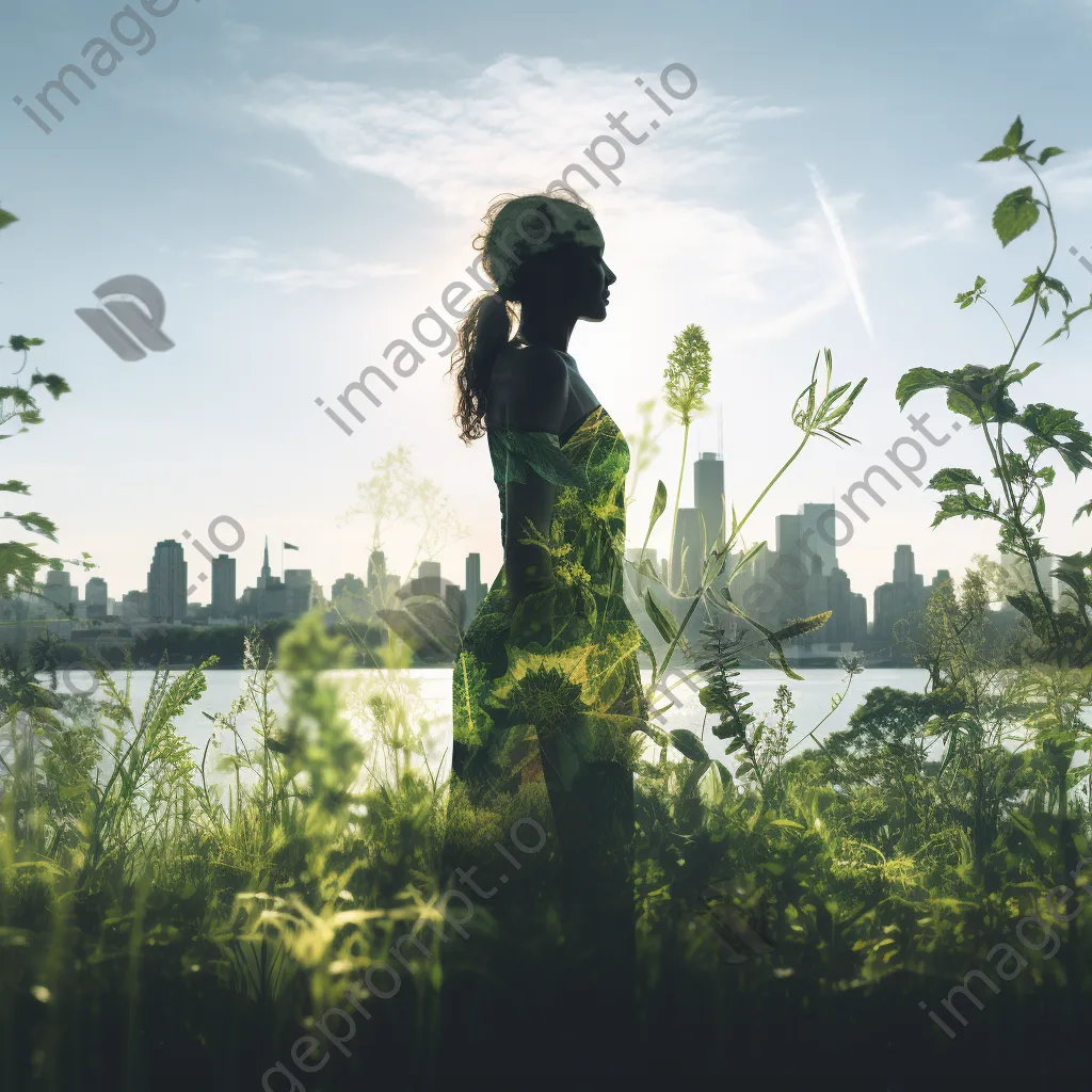 Double exposure image of a city skyline and nature - Image 1