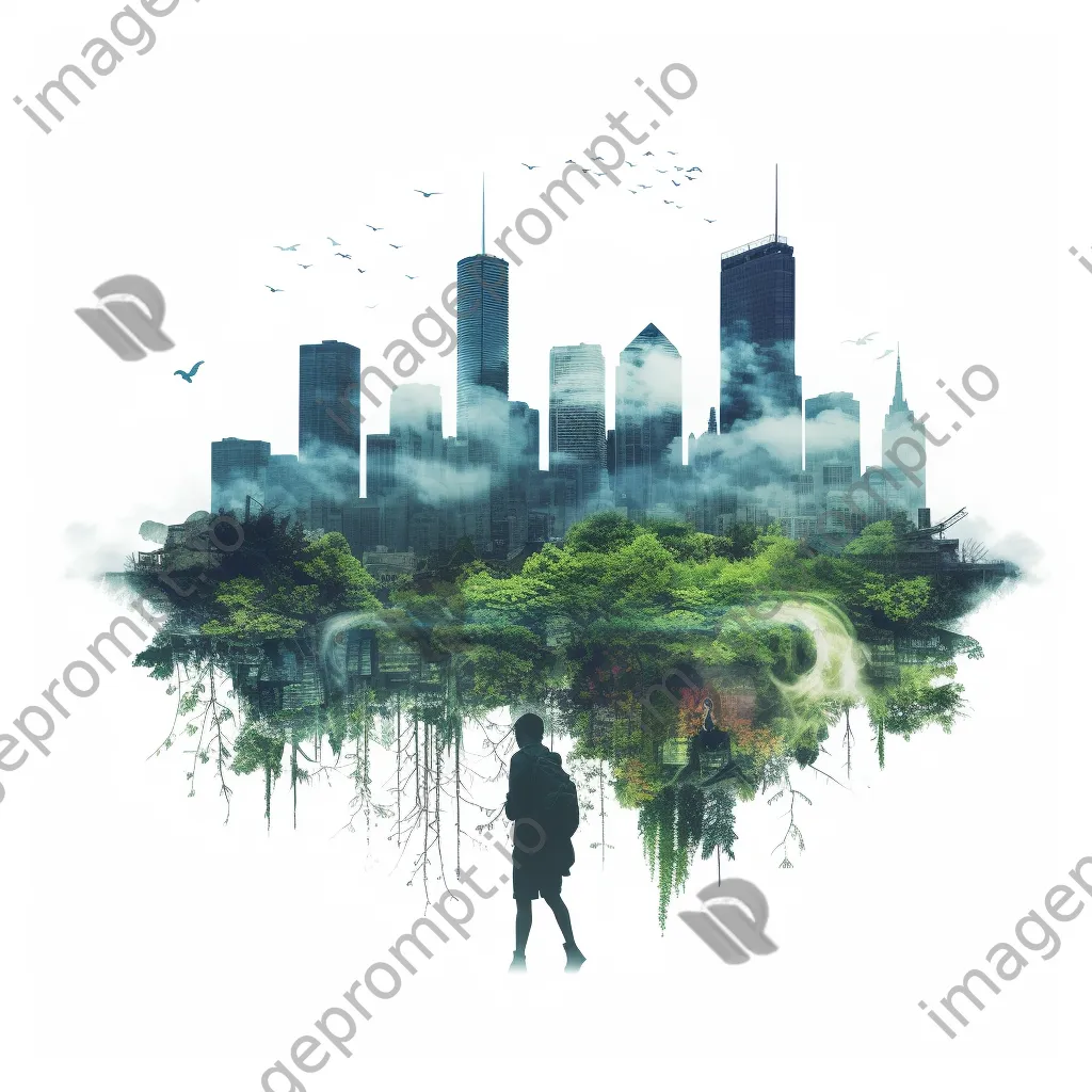 Double exposure image of a city skyline and nature - Image 2