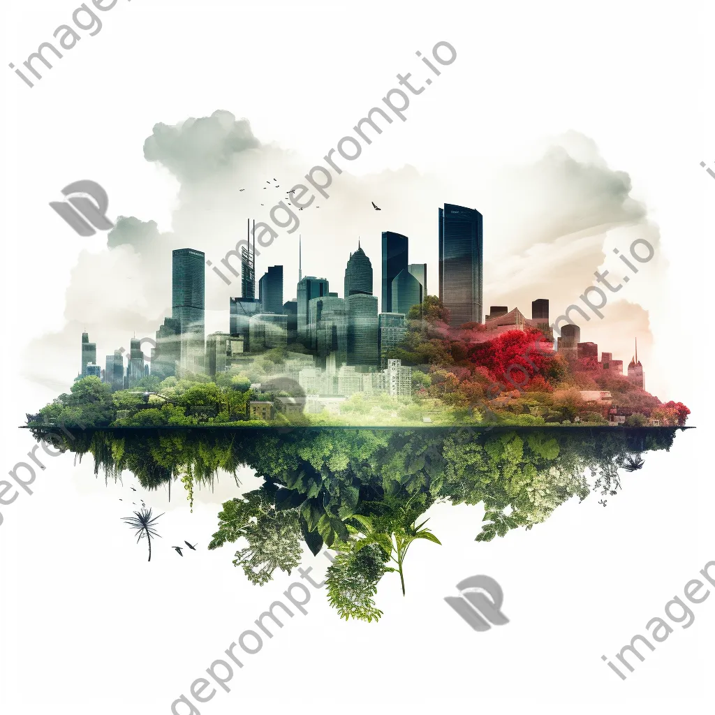 Double exposure image of a city skyline and nature - Image 3