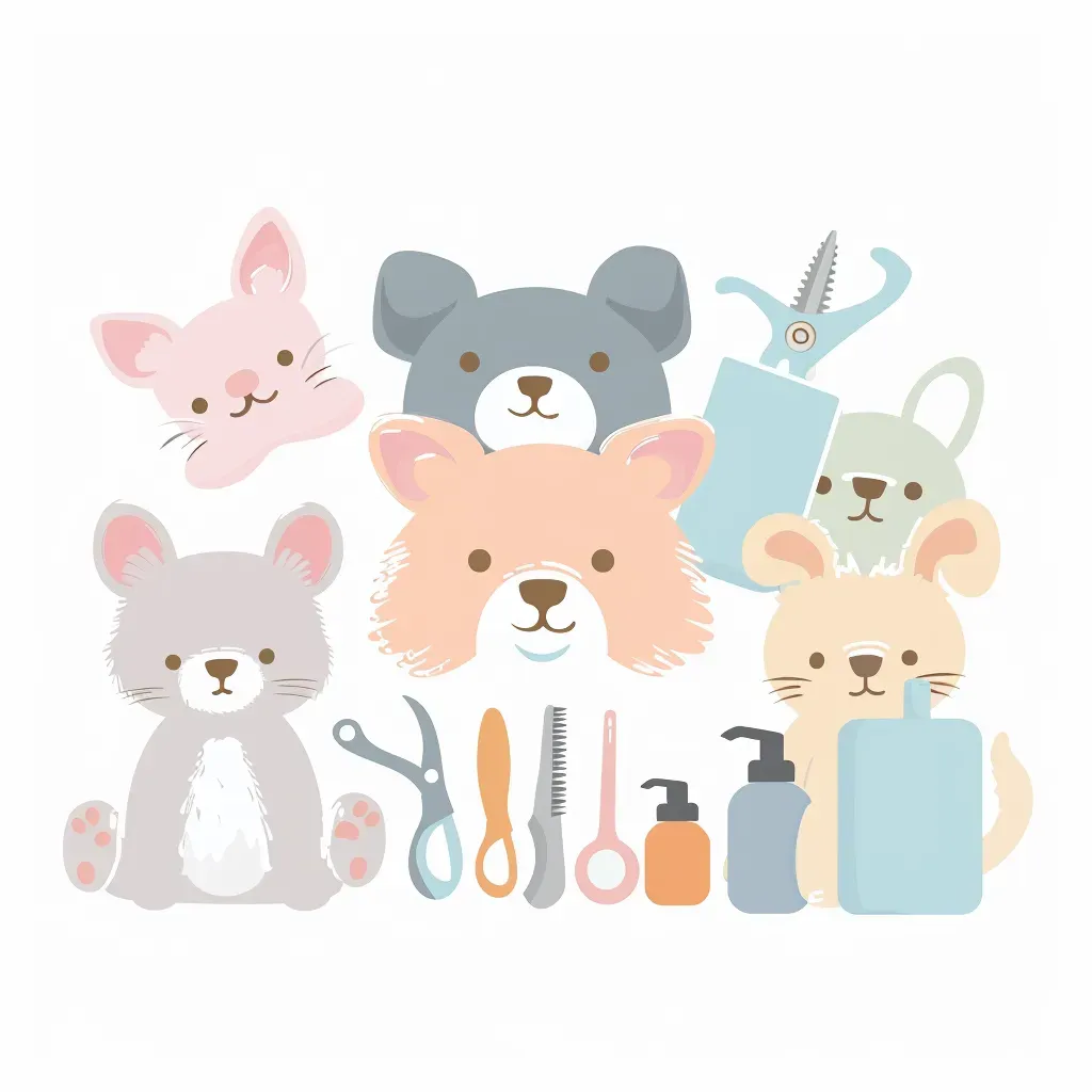 Pastel Pet Grooming Salon Logo with adorable pastel pets and grooming tools - Image 1