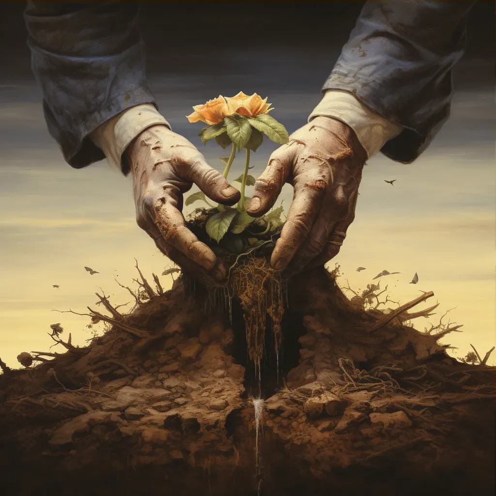 Illustration of hands planting a seedling in fertile soil - Image 3