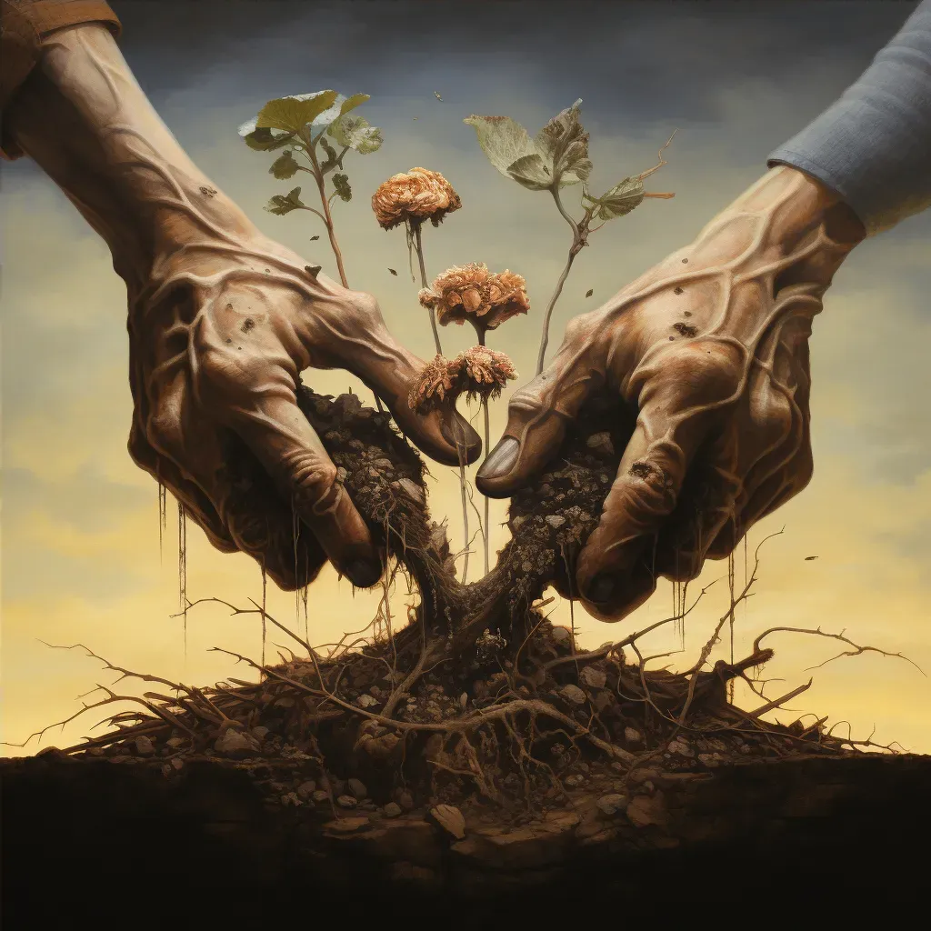 Illustration of hands planting a seedling in fertile soil - Image 4