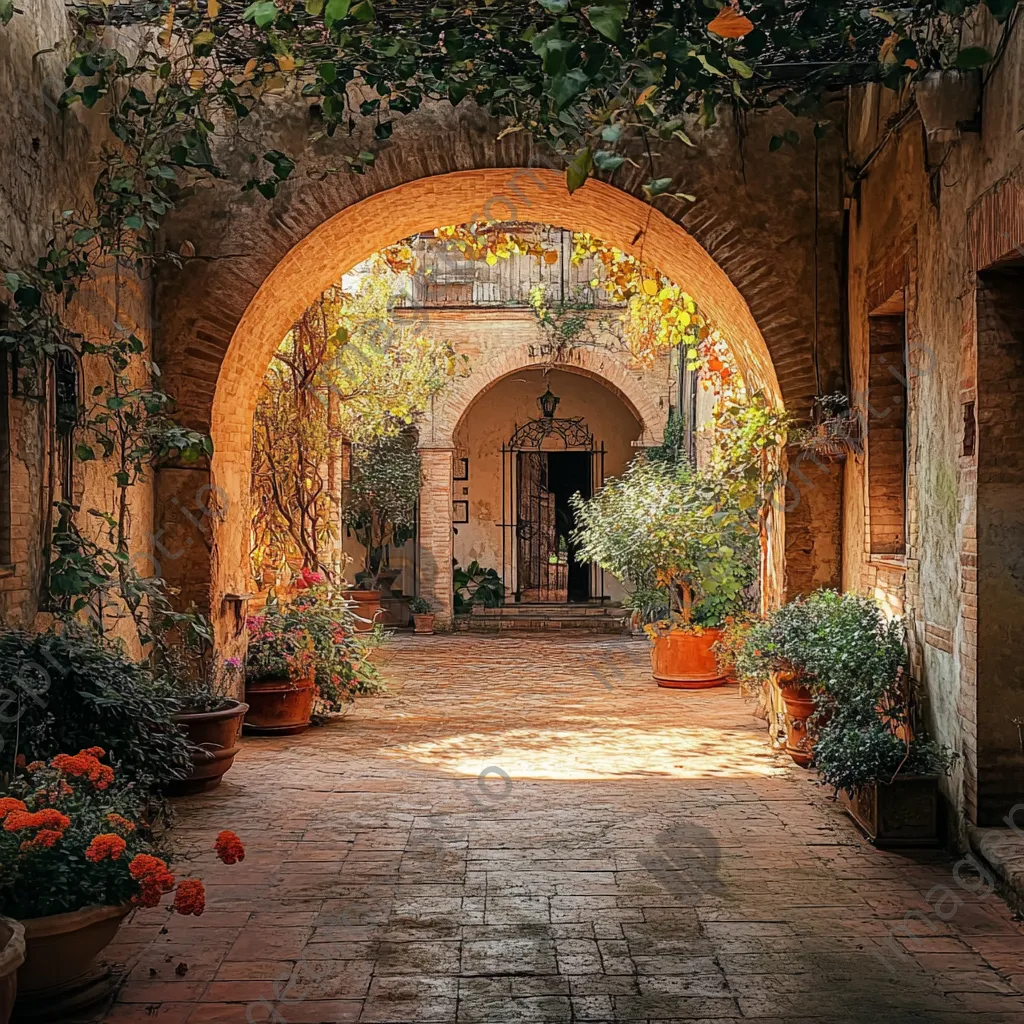 Arched well in a charming antique courtyard during golden hour - Image 3