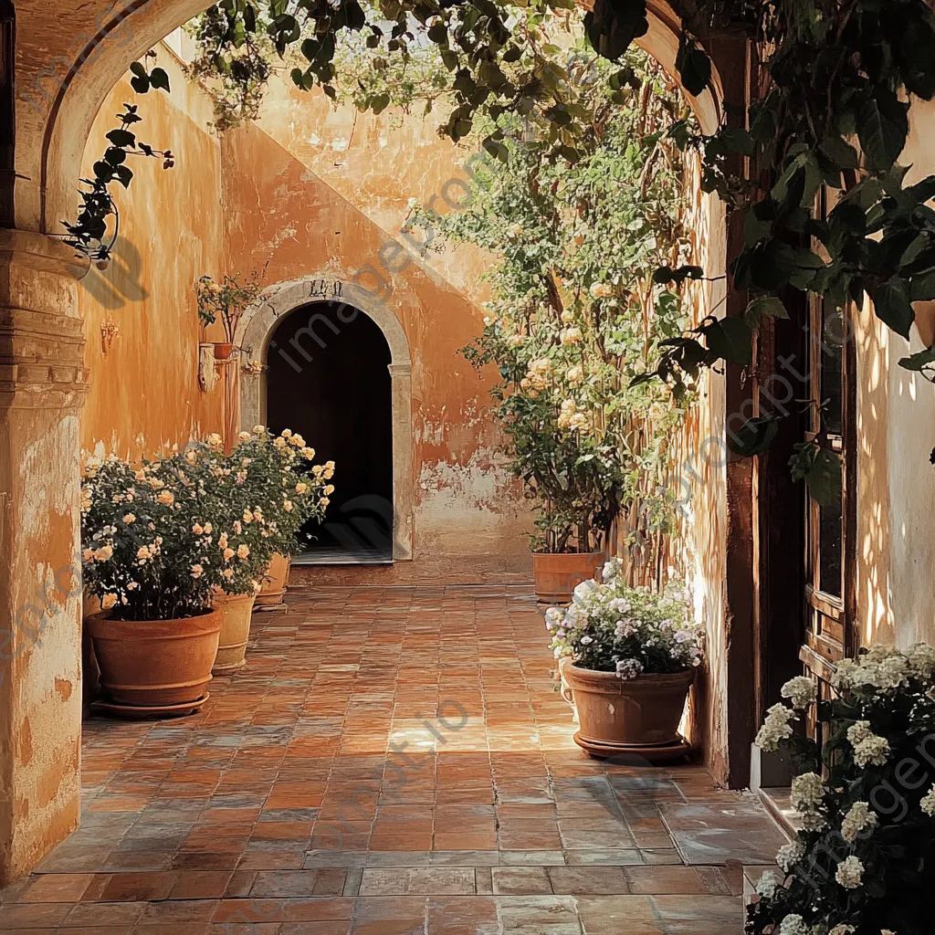 Arched well in a charming antique courtyard during golden hour - Image 4