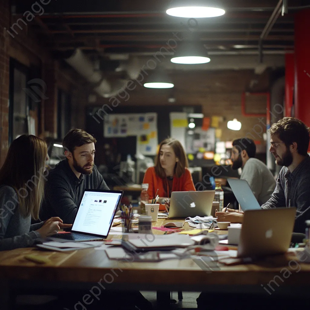 A group of coworkers collaborating at a table with laptops and notes. - Image 2